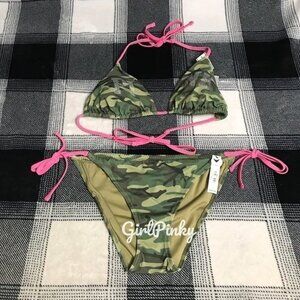 VS PINK 2 PIECE CAMO BLING LOGO STRING BIKINI SWIMSUIT IN ALL SIZES XS-XXL NWT